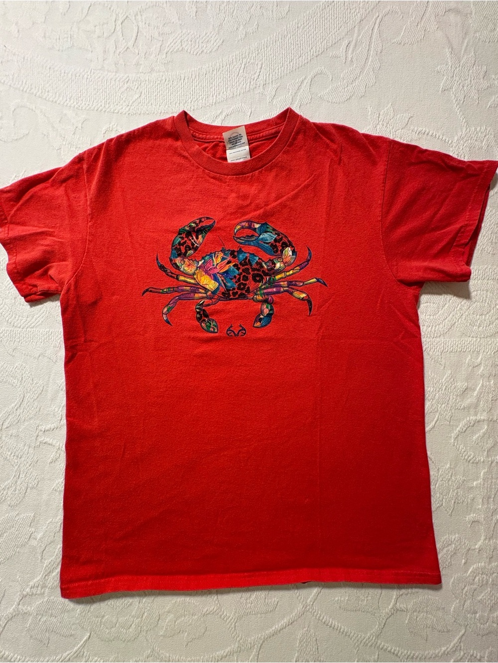 Delta Red Short-Sleeve Tee with Multicolor Crab Graphic